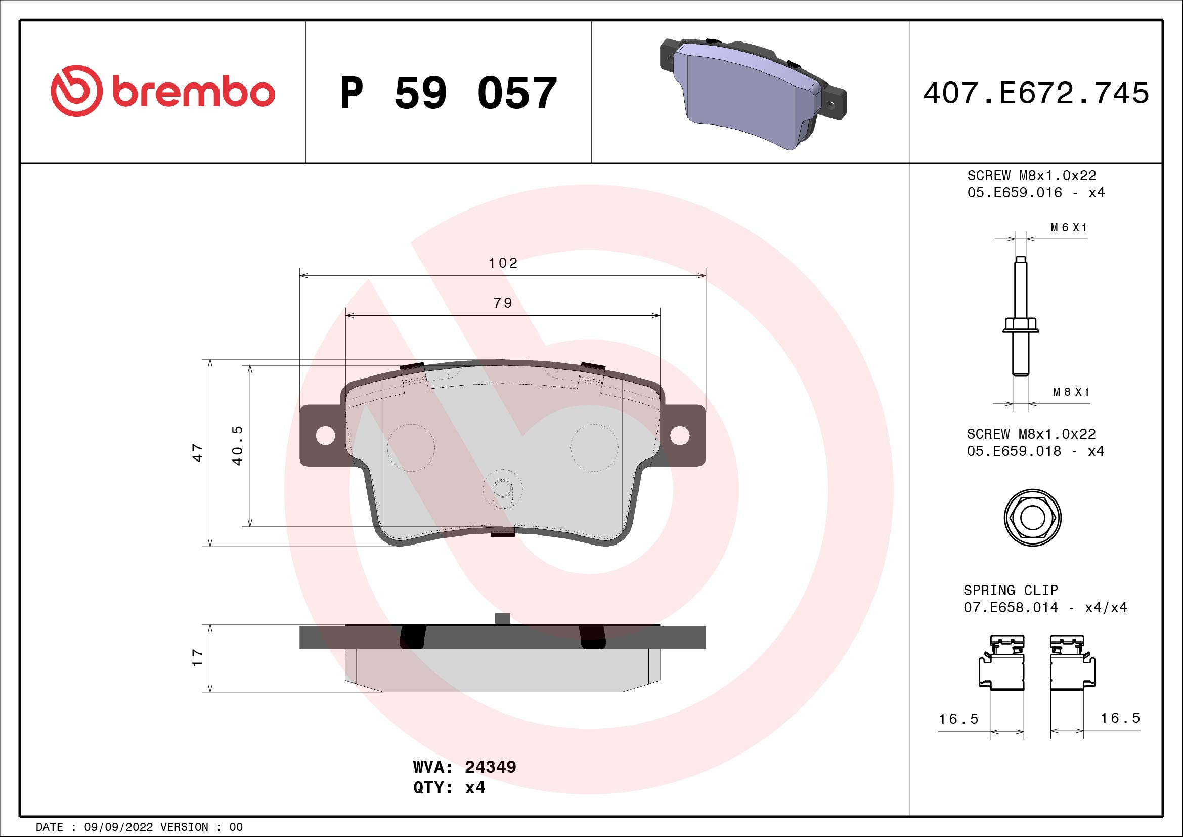 A.B.S. P 59 057 BREMBO Bremsbelagsatz, Scheibenbremse